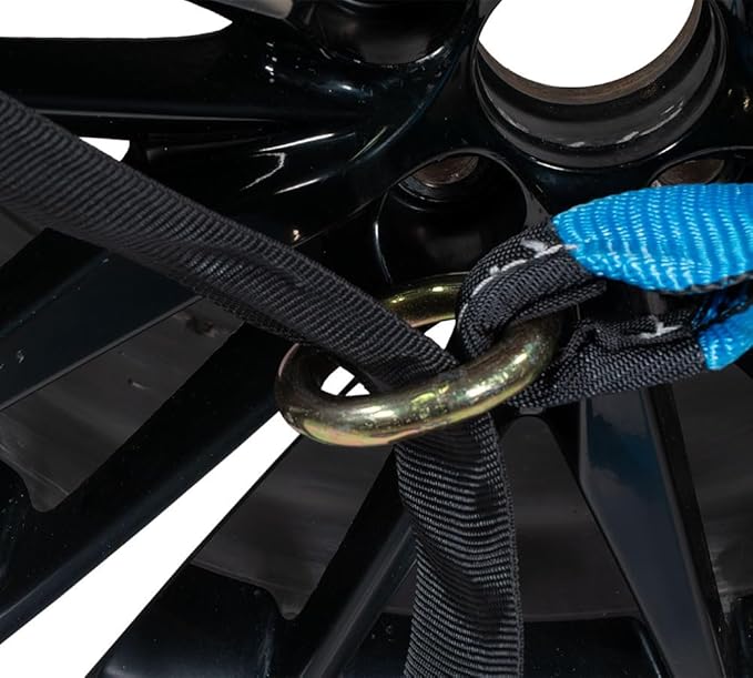 Mytee Products 8 Pack 2" x 120" Car Tie Down Straps for Trailer with Flat Hook - 3333 LB WLL Blue Lasso Style Tire Strap for Car Trailer with Ratchets - Vehicle Tie Down Wheel Straps for Hauling Cars