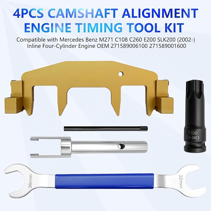 4Pcs Camshaft Alignment Engine Timing Tool Kit Compatible with Mercedes Benz M271 C108 C260 E200 SLK200 (2002-) Inline Four-Cylinder Engine OEM 271589006100 271589001600