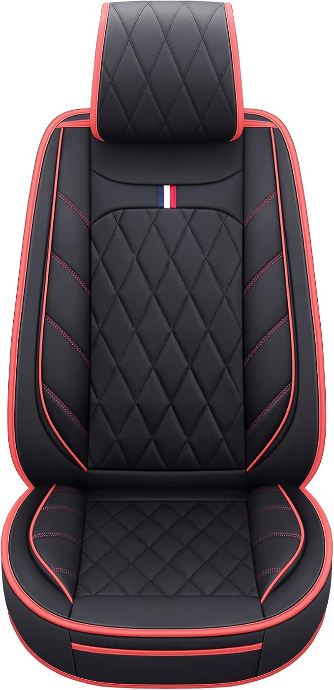 5 Car Seat Covers Full Set Waterproof Leather Universal Cushions Split Bench Compatible with Toyota Camry Kia Nissan Chevy Malibu CRV Focus Fusion Jeep Wrangler Cherokee (Full Set, Black-Red )