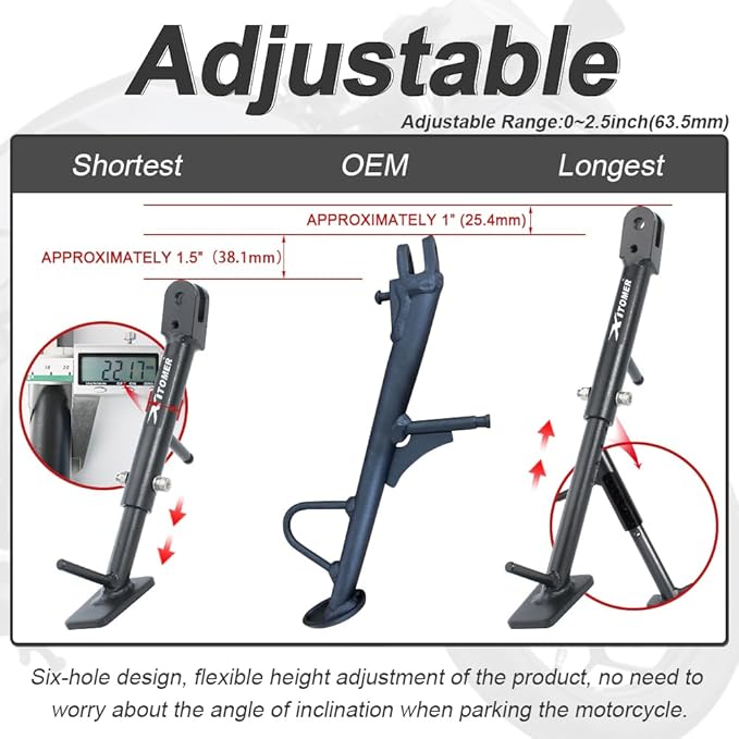 Xitomer 0-2.5'' Adjustable Kickstand Fit for Ninja 300 SE, Ninja 300 / ABS 2014 2015 2016, Ninja 250 / ABS Z250 / ABS 2013 2014 2015 2016 2017 Motorcycle Adjustable Side Stand Foot Side Support