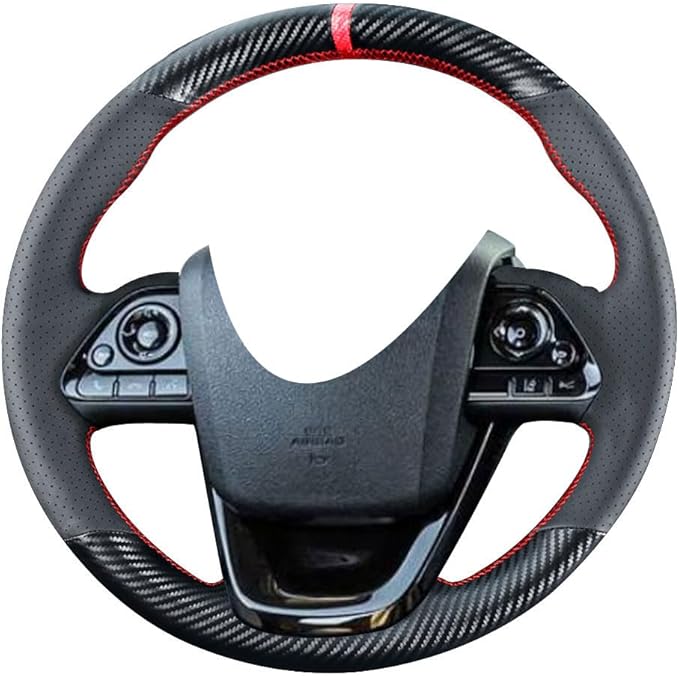 DIY Stitching Carbon Fiber Steering Wheel Cover for Toyota Prius Hatchback 2017 2018 2019 2020 2021 / Prius Prime Hatchback 2017-2022 15 inches Leather Interior Accessories