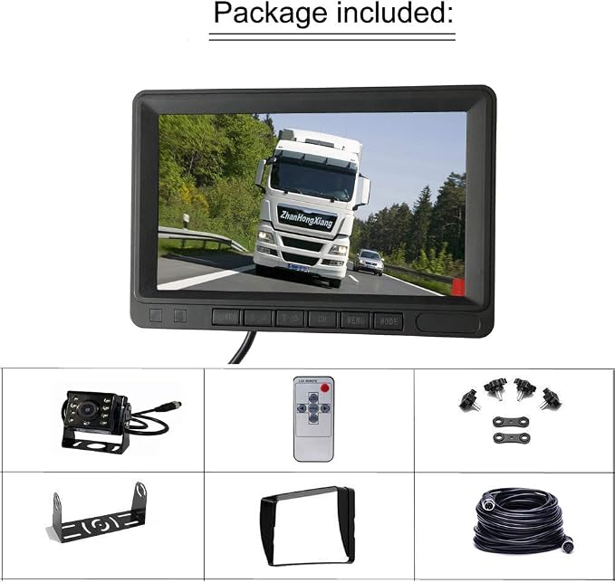 AHD 1080P RV Backup Camera 7 inch DVR Monitor System 12V/24V for Semi Bus Truck Trailer Camper 5th Wheel,IP69 Waterproof IR Reverse Rear View Mirror Camera with 4 Pin 15m Cable