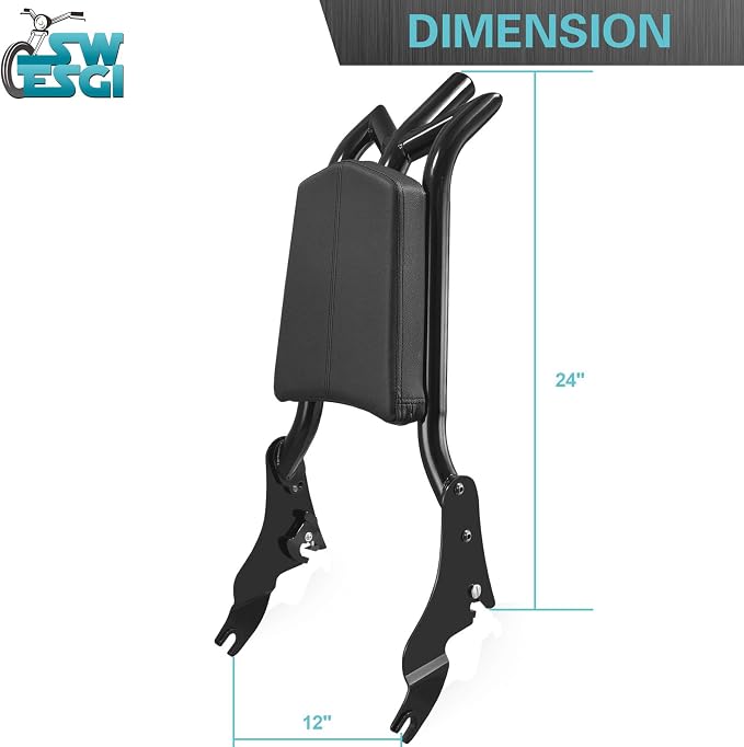 Detachable Adjustable 24” Sissy Bar Passenger Backrest Fit for Harley Touring | 2009-2026 Street Glide Road Glide Road King Electra Glide Gloss Black