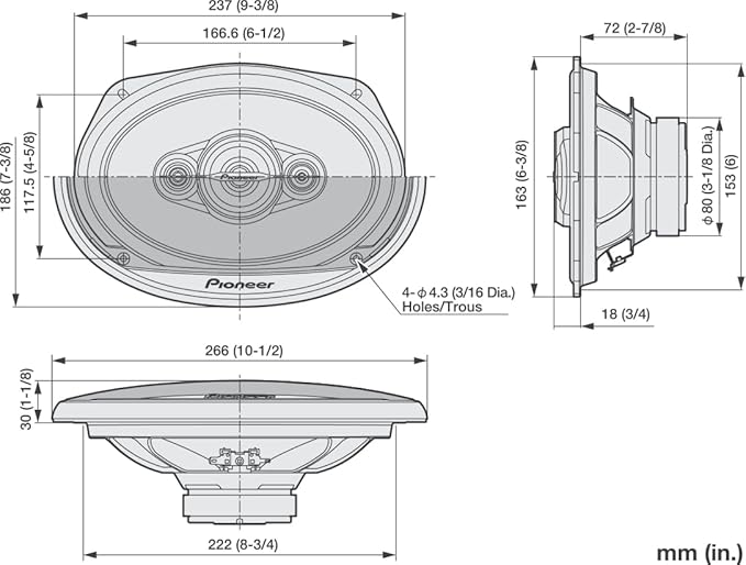 PIONEER A-Series Standard TS-A6961F 6” x 9” 4-Way Speakers (Pair) – 450W Max, Balanced Sound + Smooth Treble, Enhanced Bass, Ideal Factory Upgrade, Installation Adaptors Included