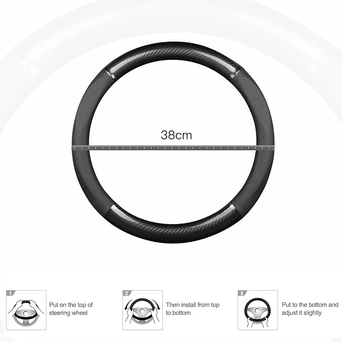 Ergocar Sport Carbon Fiber & PU Leather Car Steering Wheel Cover Non-Slip Car Steering Wheel Protector Universal for Diameter 38cm(15") (Black)