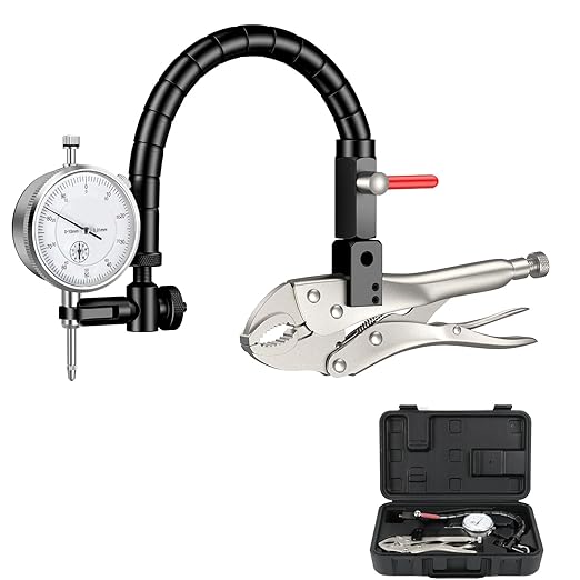 HDLNKAK Premium Disc and Rotor/Ball Joint Gage, with 0.01 mm Dial Indicator and 360 Deg Flexible Stem Holder, Automobile Brake disc Flatness Measurement Tool