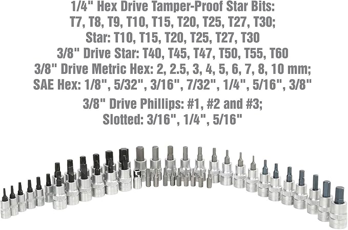 OEMTOOLS 44-Piece Torx Socket Set, Heat Treated Alloy Steel Torx Bit Set