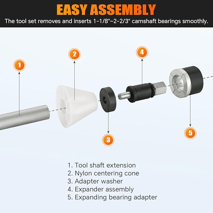 Engine Cam Bearing Removal and Installation Tool Set | Universal Bearing Installation Tool Camshaft Bearing Kit with 1-1/8 to 2-2/3 Inch Adapters for Most Domestic and Imported Vehicle Trucks