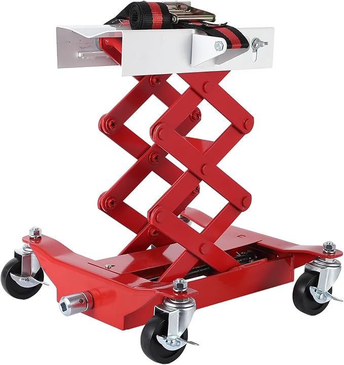 GarveeTech 450 LBS Low Profile Transmission Jack - Heavy-Duty Auto Repair Lift with 7-23 Inch Height Range, 2M Safety Straps & 4 Brake Wheels for Safe, Smooth Repairs - Red