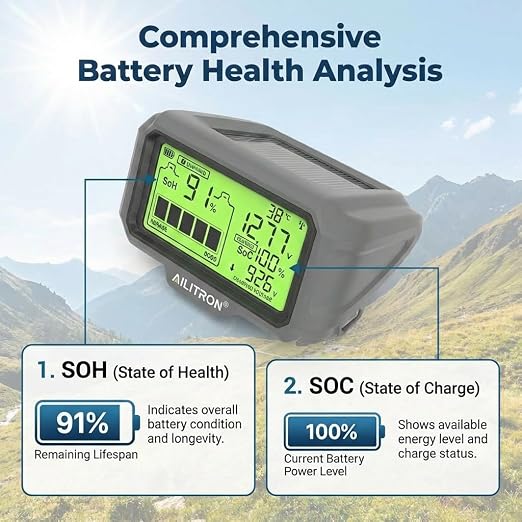 12V Battery Tester Wireless Battery Monitor 433MHz Wireless Battery Tester with Cranking Charging Test/Voltage/Temperature/Alarm/Real-Time Monitoring for Car, Motor, RV, Truck, Boat,Golf Cart, Solar
