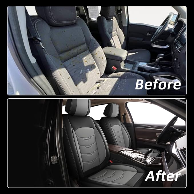 Car Seat Covers Fit for GMC Acadia 2017-2024 2025 2026 Full Set Luxury Leather Seat Cushion Waterproof Automotive Seat Protectors(5 Seat, Black&Grey)