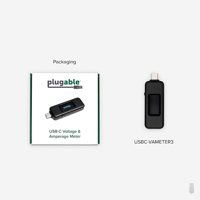 Plugable USB C Power Meter Tester for Monitoring USB-C Connections up to 240W - Digital Multimeter Tester for USB Type C Cables, Laptops, Phones, Chargers - Driverless