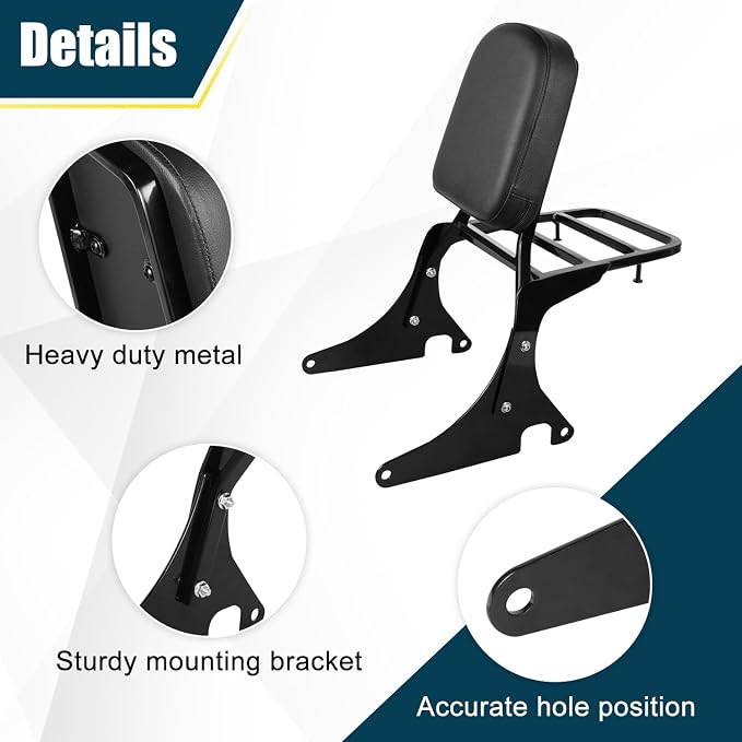 Motorcycle Passenger Backrest Sissy Bar With Back Rest Cushion Pad And Luggage Rack Compatible With For Kawasaki Vulcan 400 VN400 Vulcan 800 VN800 1995-2019 Backrest