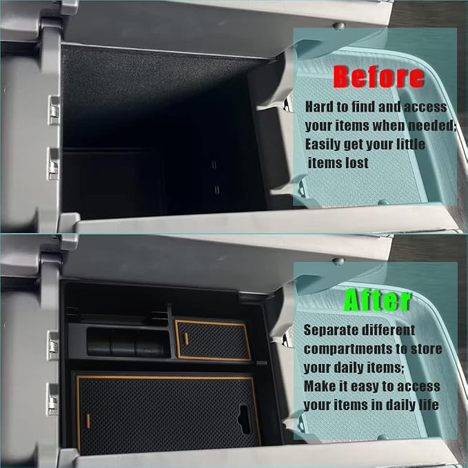 BestEvMod for Rivian R1T & R1S Accessories Center Console Organizer Tray Armrest Storage Box ABS Material with PVC Trim Compatible with Rivian R1T/R1S 2022 2023 2024 2025 2026 Accessories(V2 Yellow)