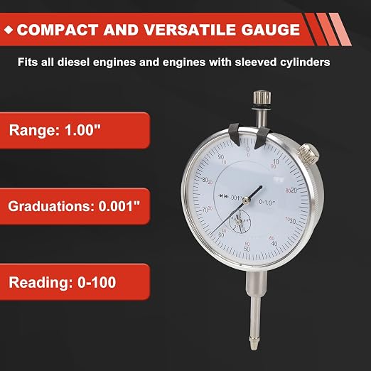 6434 Sleeve Height and Counter Bore Gauge for All Diesel Engines, Compact and Versatile Cylinder Bore Gauge Range: 0-1.00" Graduation: 0.001" Reading: 0-100 Portable Case Included