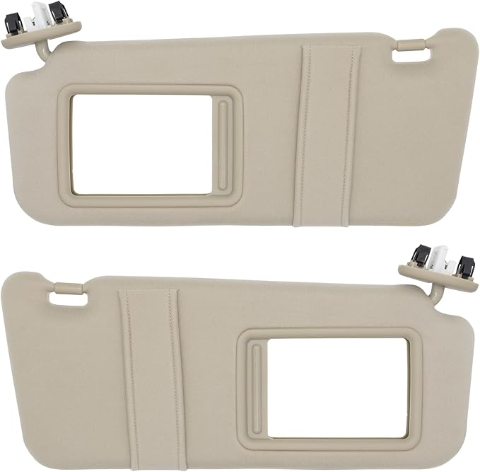 NHILES Driver & Passenger Side Sun Visor Fits for Toyota Camry 2007 2008 2009 2010 2011 Replacement Sun Shade with Light # 74320-33F00-E0 74310-33F30-E0 (Beige)