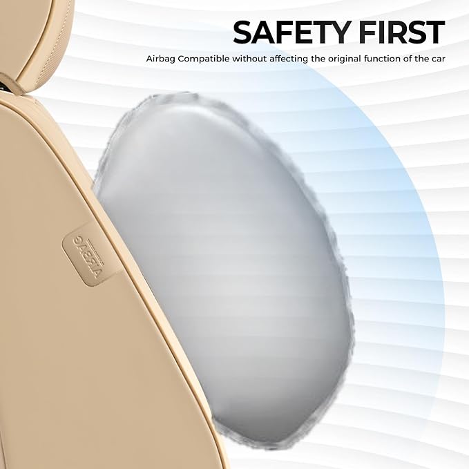FLORICH Seat Cover, Leather Car Seat Covers Full Set, Waterproof Car Seat Protectors 5 Seats, Front and Rear Seat Covers for Cars, Automotive Seat Protector Fit for Most Sedans SUV Truck - Beige
