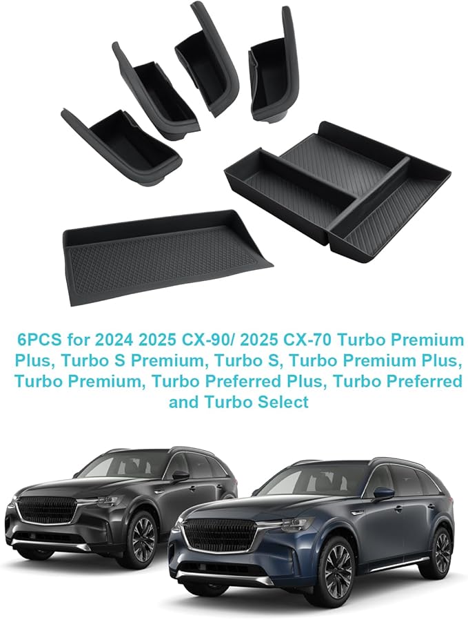 CDEFG Upgraded for 2024 2025 2026 Mazda CX-90 CX-70 Center Console Organizer, 2024 2025 2026 Mazda CX90 CX70 Middle Console Armrest Storage Box CX-90 CX70 Accessories (6PCS)