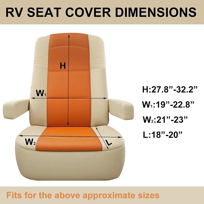 RV Captain Chair Seat Covers Motorhome Seat Covers for Class-A RV,Premium Nappa Leather,Pet-Friendly,Breathable & Comfortable Front Driver & Passenger Seat Covers with Armrest Covers,2 Pack