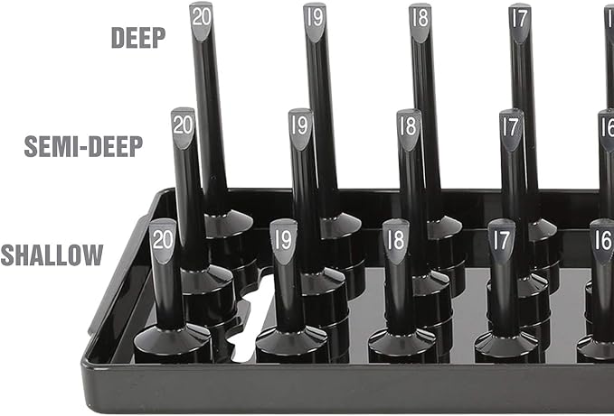 OEMTOOLS 22338 3-Post Metric Socket Tray Set, 3 Piece, Deep, Shallow, and Impact 3 Row Socket Organizer for Tool Box Drawer, Holds 141 Tools, 1/4, 3/8, and 1/2 Inch Drive, Metric, Black