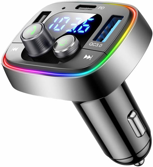 LIHAN USB C Bluetooth 5.4 Car Adapter, Wireless Upgrade Audio System for Non-Bluetooth Vehicles, FM Radio Transmitter, 48W Fast Charging, Stable Hands-Free Calling, MP3 Music Player, Support USB/TF