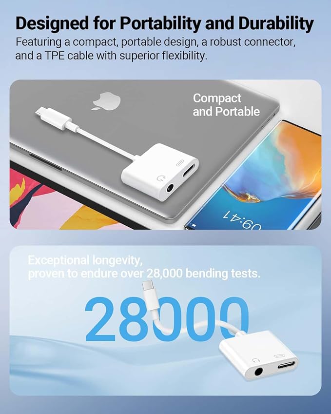 Seulliya USB C to 3.5mm Headphone Jack and Charger Adapter, 2-in-1 Audio & Fast Charging Splitter for Apple iPhone 17/16/15/Pro/Pro Max, iPad, Samsung, Pixel, and More 1Pack