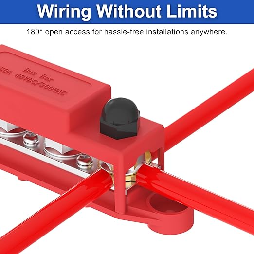 Upgraded Bus Bar 250A 12V Power Distribution Block with 3/8" (M10) 4-Posts Terminals Block with Cover for Automotive, Marine, Battery System(Black & Red)