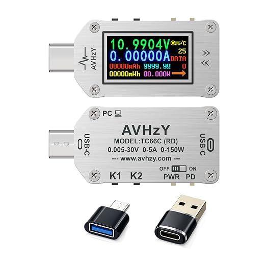TC66C USB Meter 30V 5A Type-C Voltage Current Power Meter, PD Trigger, Charger Power Bank Tester, Color Digital LCD Display USB Tester AVHzY
