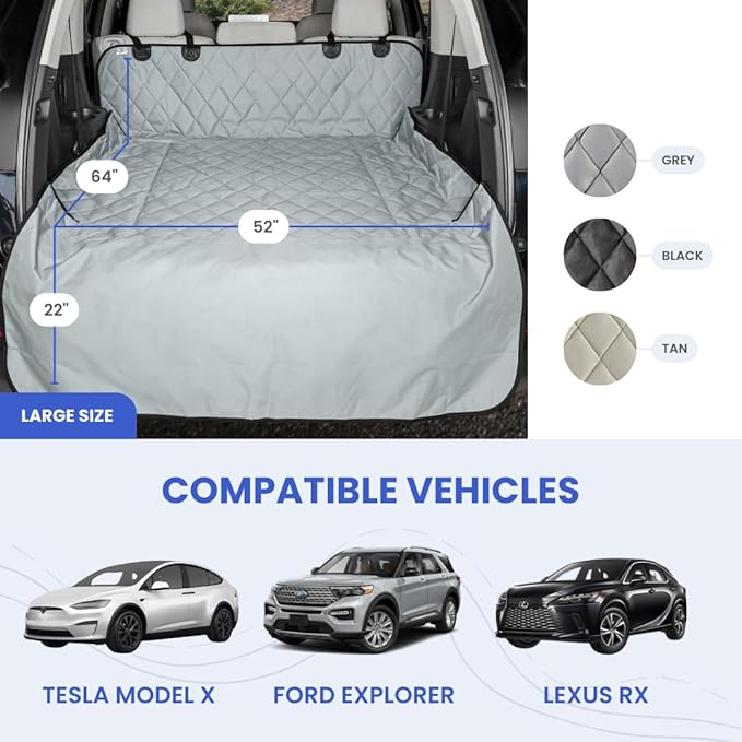 4Knines SUV Cargo Liner for Dogs – Dog Trunk Cover – Heavy-Duty, Waterproof Pet Seat Protector – Durable Cargo Liners for Dogs – USA-Based Company - Large (Grey)