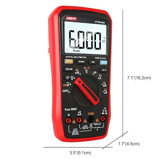 UNI-T Multi Meter UT15B Max, AC/DC Current AC/DC Voltage Handheld TRMS Voltmeter Resistance Capacitance Frequency Diode Continuity Ohm Meter Measure Volt Amp VFC Circuit Power Car Fuse Electric Tester
