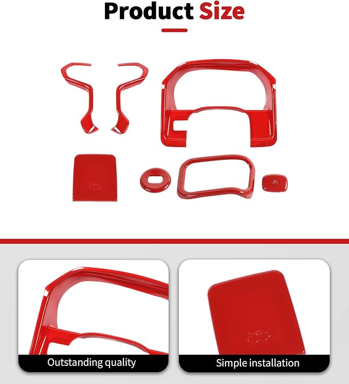 JWWY Interior Kit fit for 2014-2017 Chevrolet Chevy Silverado & GMC Sierra, Center Console Dashboard Start Switch Cover Trim Accessories Red 7PCS