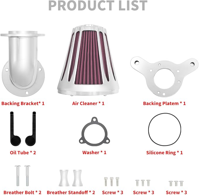 Motorcyle Air Cleaner Filter CNC 90° Forward-Facing Kit Fit for Harley Softail Touring Trike Sportster XL Dyna (Chrome Housing Red Element, C For Touring 08-16,Softail 16-17,Trike 08-16)