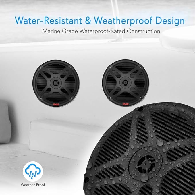 Pyle 6.5 Inch Marine Speakers - Coaxial 2-Way Waterproof Component Speaker Pair | Audio Stereo Sound System with Wireless RF Streaming Support | 6.5" In., 600 Watt - Pyle PLMRF65SB