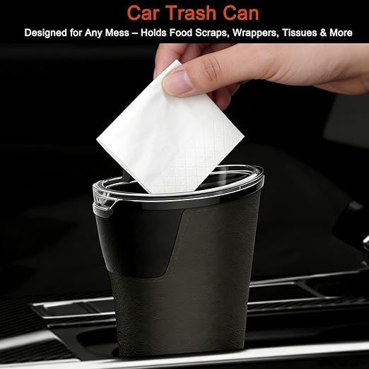 Leakproof Car Trash Can with Removable Liner, Mini Waterproof Car Trash Bin for SUV Truck, Small Auto Garbage Can for Vehicle, Home & Office, Multipurpose, Easy to Clean (Black)
