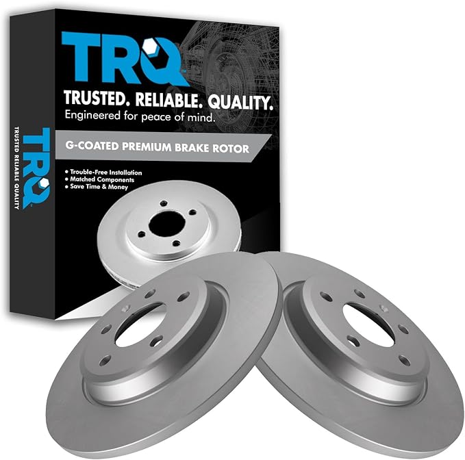 TRQ Rear Brake Rotor Set G Coated Solid Compatible with 2008-2020 Audi A4 2009-2017 Q5 2008-2016 A5 2013-2016 allroad 2012-2013 A6 2012-2013 A7 Quattro 2021-2023 A4 Quattro 2021-2022 A5 Sportback