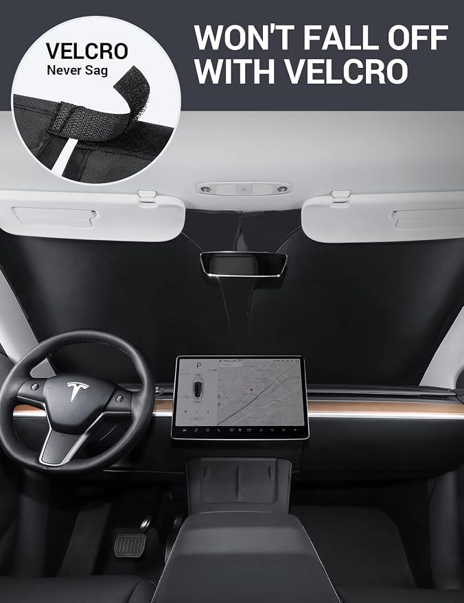 BASENOR Tesla Model Y Windshield Sunshade and Model Y Rear Center Console Organizer