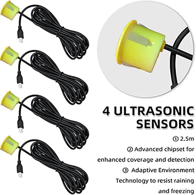 LCD Parking Sensor Kit - Displays Data on Original Screen, Easy Rear Installation, Compatible with All Camera Formats (AHD, CVBS), 18 Probe Colors to Match Any Vehicle（Yellow）