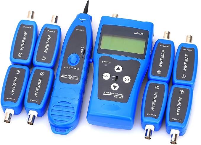 NF-388 Multipurpose Ethernet Cable Tester RJ45 Networking Tool Network Cable Tester Test Ethernet Coaxial Cable Tracker（ Blue）