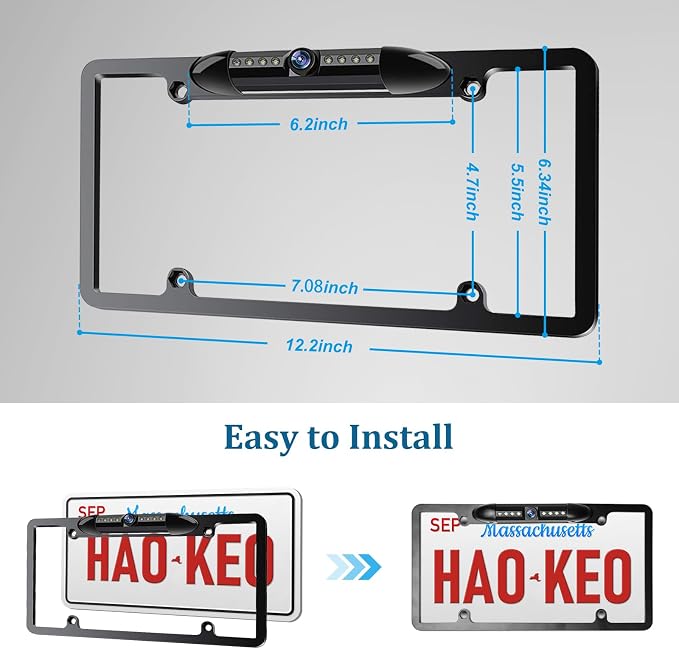 H9 License Plate Backup Camera HD Front Rear View Reverse Camera with 7 LED Night Vision 170 Degree Viewing Angle, Waterproof, for Cars