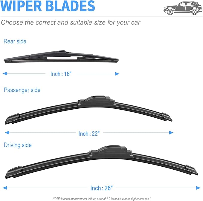 Gavimnal® 26"+22"+16" Silicone Wiper Blades Replacement For Lexus RX350 2010-2015,All-Season Front Rear Windshield Wiper Blades(Set of 3)