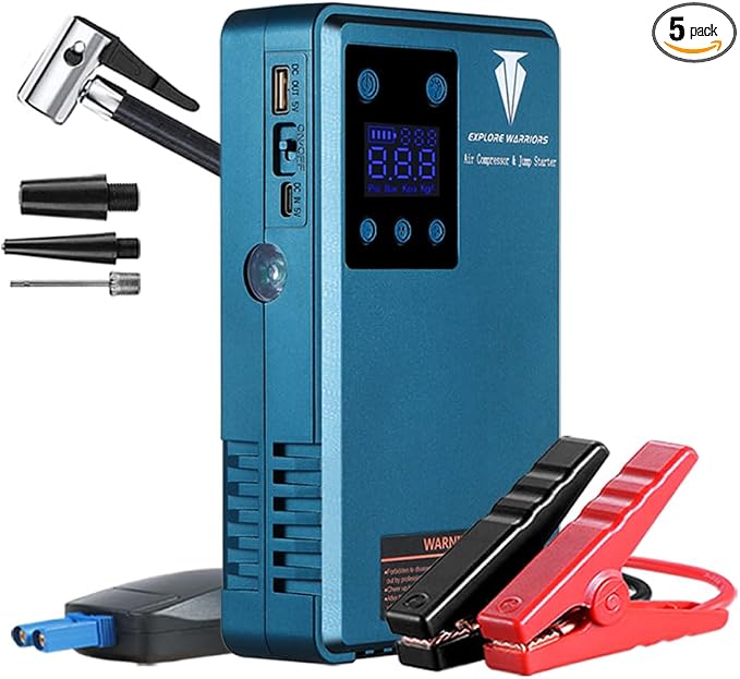 Jump Starter with Air Compressor Battery Booster Power Pack,Powerbank,Portable Electric Car Tire Inflator, Digital Tyre Inflator Air Compressor,Auto-Stop Portable Car Tyre Pump