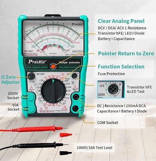 MT-2207-C Analog Multimeter - Protective Function, Quality Meter for Accurate Electrical Measurements