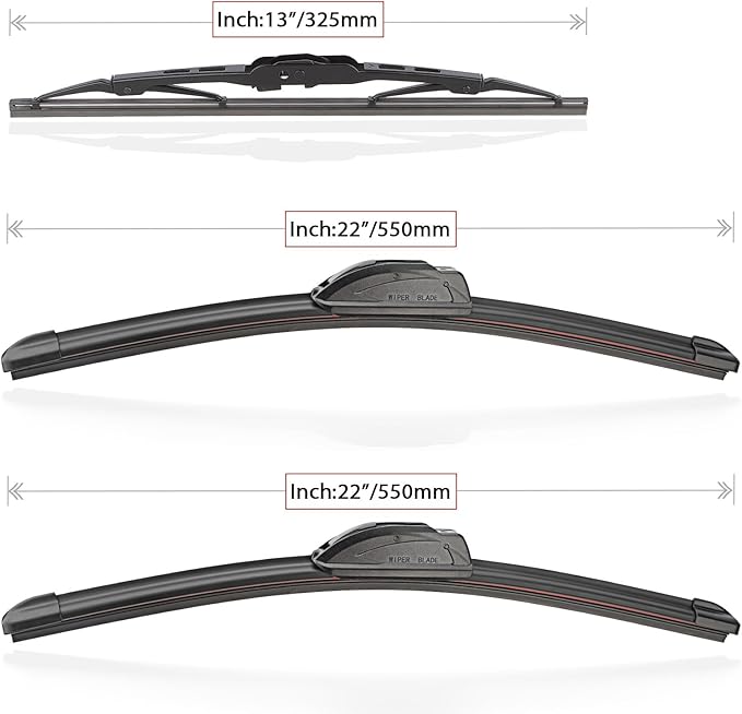 Windshield Wiper Blades Replacement for 2004-2008 Chrysler Pacifica / 2015-2020 GMC Yukon Chevrolet Suburban Tahoe Cadillac Escalade Front Rear Wipers Blade Set - 22" 22" 13"