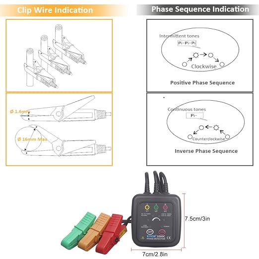 ETCR1000C Non-Phase Sequence Detector - AC 70-1000V Magnetic Base Phase Meter