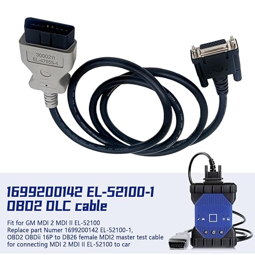 OBD2 DLC Cable for GM MDI2 Scanner Replacement EL-52100 Main Test Cable | OBD2 16-pin to DB26 MDI2 main test cable replacement for GM diagnostic interface EL-52100, stable and plugand-play connection