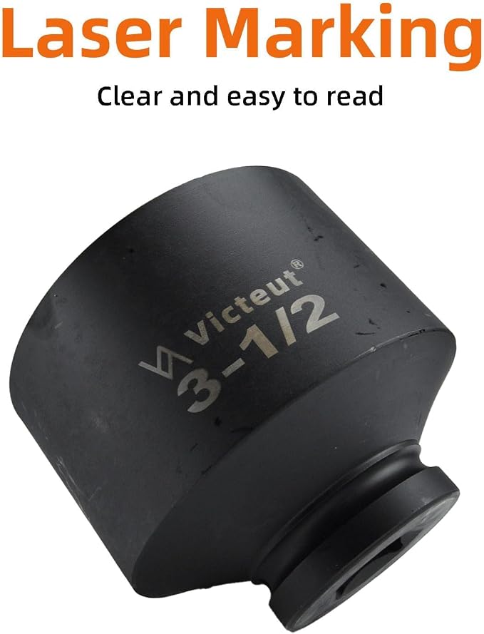 1" Drive 3-1/2" Jumbo Impact Socket, 6-Point, Heat Treated Cr-V Alloy Steel, One-Piece Forged, Surface Phosphating and Blackening Treatment, Anti-rust, Radius Corner Design, No Harm to Nut Corners