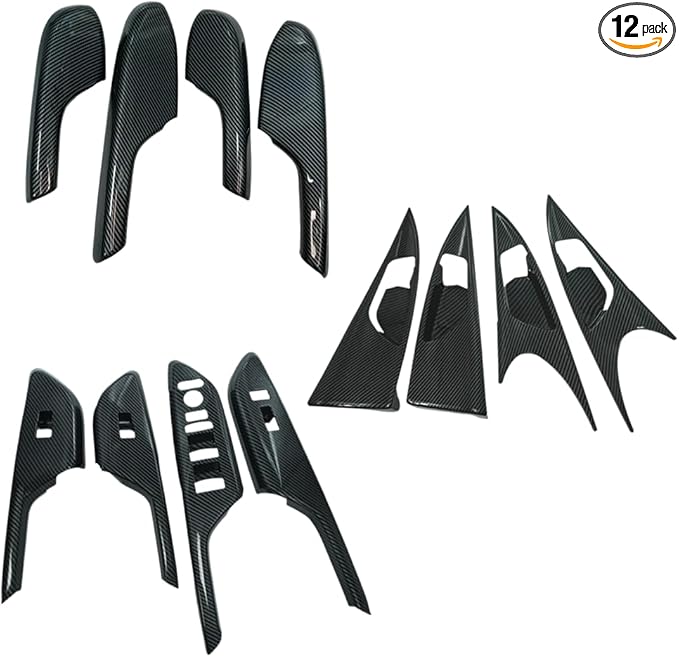 Inner Door Side Armrest Trim Window Lift Control Switch Panel Cover Inner Door Handle Armrest Cover Compatible with Honda Civic 10th Gen 2016-2021 ABS Carbon Fiber Style (12 Pcs)