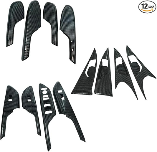Inner Door Side Armrest Trim Window Lift Control Switch Panel Cover Inner Door Handle Armrest Cover Compatible with Honda Civic 10th Gen 2016-2021 ABS Carbon Fiber Style (12 Pcs)