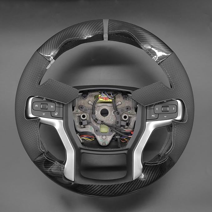 MEWANT DIY Black Genuine Leather PU Carbon Fiber Steering Wheel Wrap for Chevy Blazer Silverado 1500 2500 Suburban Tahoe