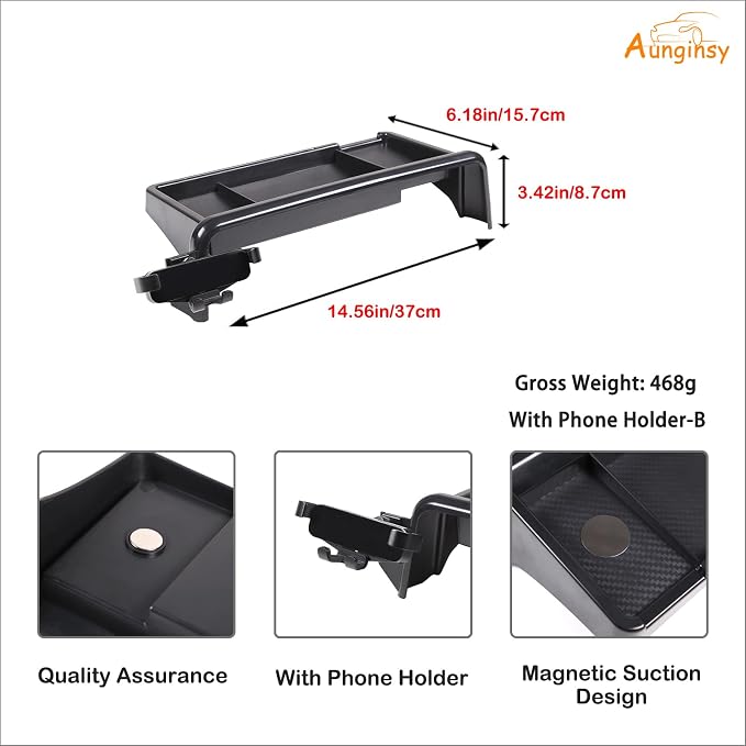 Aunginsy Center Console Dash Storage Tray with Phone Holder Compatible with Kia Telluride 2020-2022, Dashboard Multi-Functional Mobile Phone Mount Storage Box, Dash Organizer Tray Insert Accessories